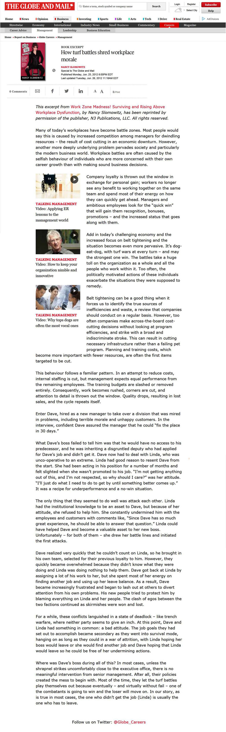 Globe and Mail News Article